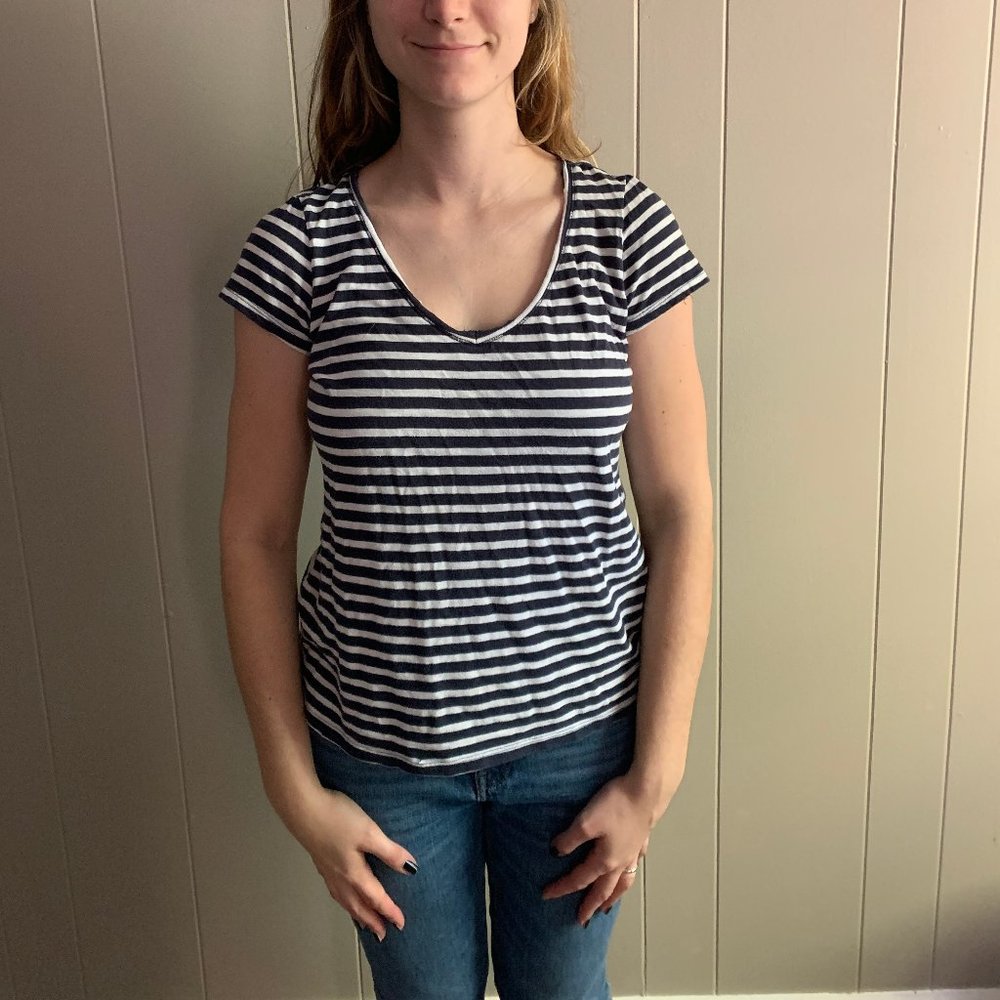 blue white striped tee